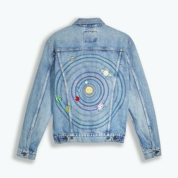LEVIS LOOSE PREMIUM Universe Moon 🪐Planets Trucker Jacket XL denim jacket - Picture 1 of 14